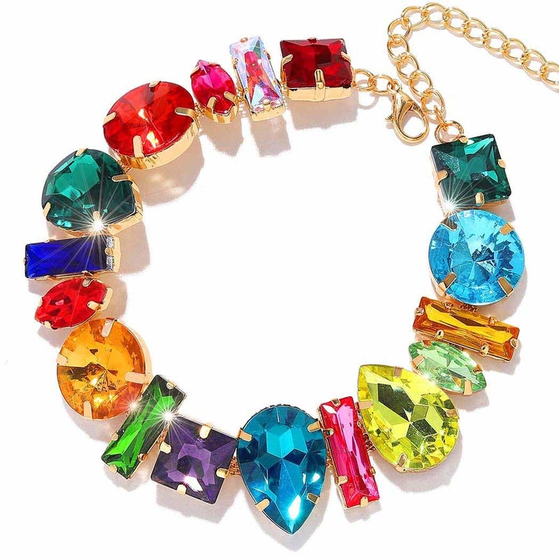 ACEDRE Colorful Crystal Choker Necklace Gold Sparkly Diamond Chokers Rhinestone Rave Prom Neck Chain for Women - Image 1