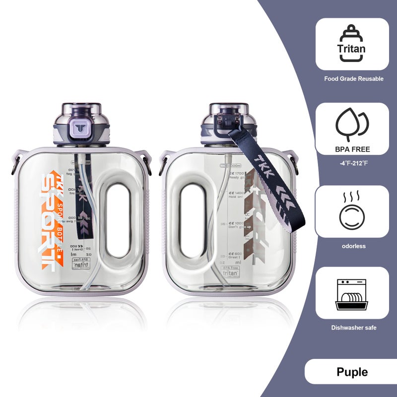 TKK زجاجة ماء TKK نصف جالون مع قشة سعة كبيرة زجاجة ماء بلاستيكية آمنة في غسالة الصحون 1/2 جالون 50 أونصة زجاجة ماء خالية من BPA تريتان للجيم اليوغا السفر التخييم في الهواء الطلق - Image 3