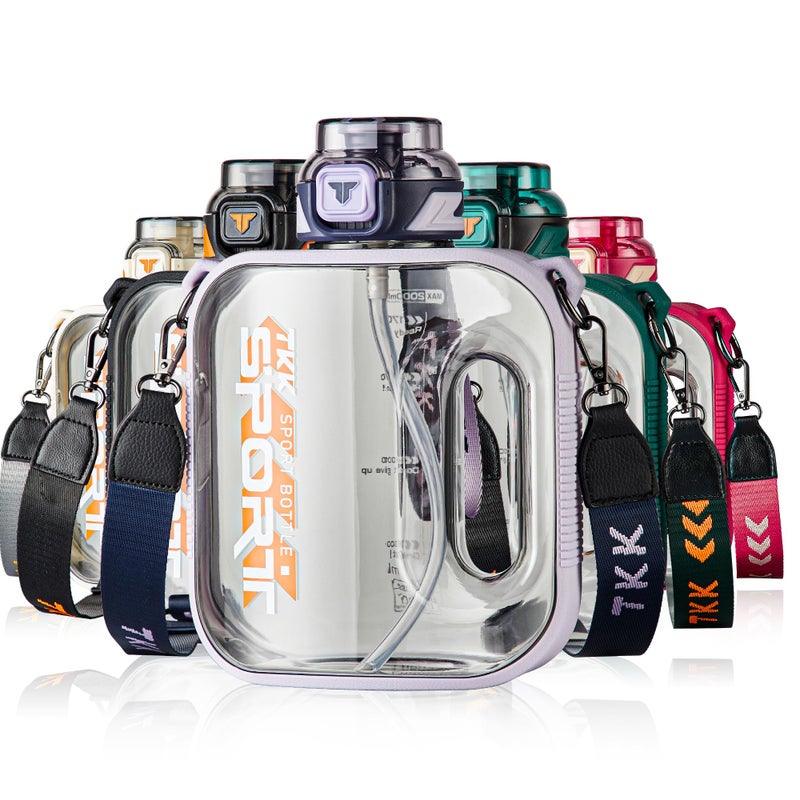 TKK زجاجة ماء TKK نصف جالون مع قشة سعة كبيرة زجاجة ماء بلاستيكية آمنة في غسالة الصحون 1/2 جالون 50 أونصة زجاجة ماء خالية من BPA تريتان للجيم اليوغا السفر التخييم في الهواء الطلق - Image 1