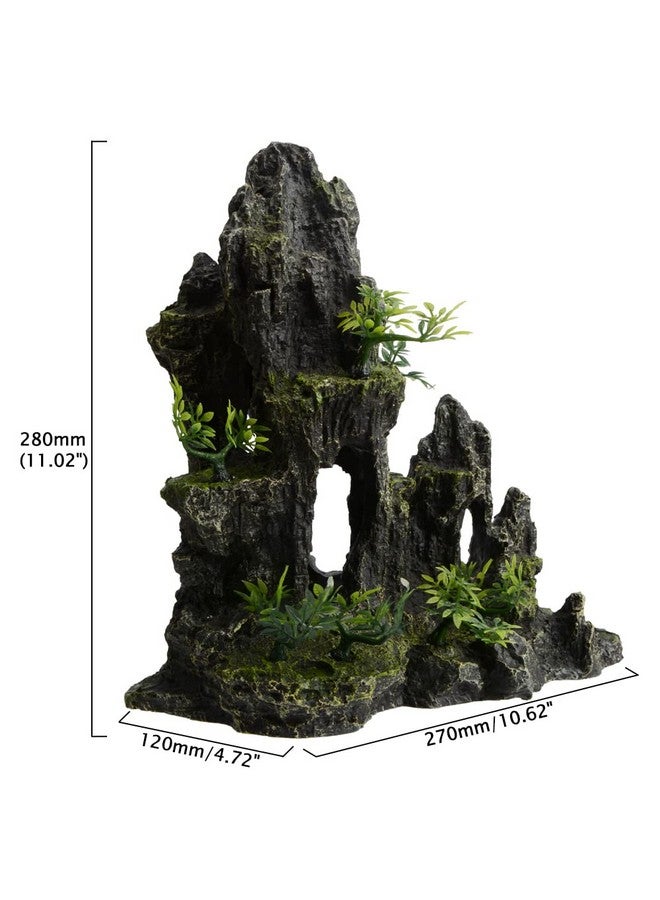 AnRui Large and Tall Aquarium Mountain View Stone Decorations Resin Betta Rock Aquascaping Hiding Cave Ornaments Fish Tank Accessories Decorations with Small Plants - Image 2