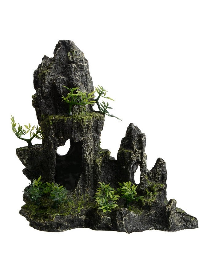 AnRui Large and Tall Aquarium Mountain View Stone Decorations Resin Betta Rock Aquascaping Hiding Cave Ornaments Fish Tank Accessories Decorations with Small Plants - Image 1