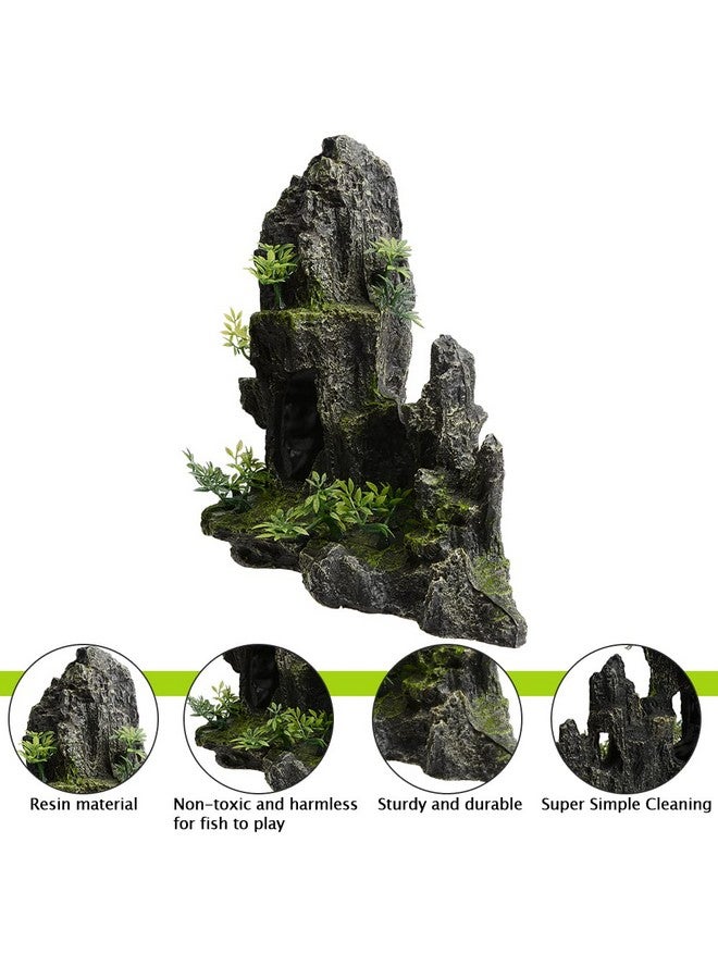 AnRui Large and Tall Aquarium Mountain View Stone Decorations Resin Betta Rock Aquascaping Hiding Cave Ornaments Fish Tank Accessories Decorations with Small Plants - Image 3