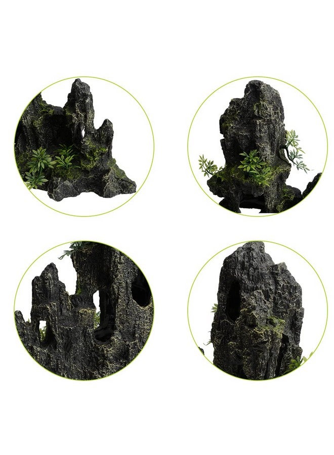 AnRui Large and Tall Aquarium Mountain View Stone Decorations Resin Betta Rock Aquascaping Hiding Cave Ornaments Fish Tank Accessories Decorations with Small Plants - Image 4