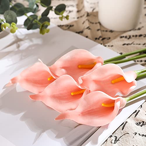 Duovlo 20pcs Calla Lily Bridal Wedding Bouquet Lataex Real Touch Artificial Flower Home Party Decor (Pink) - Image 5