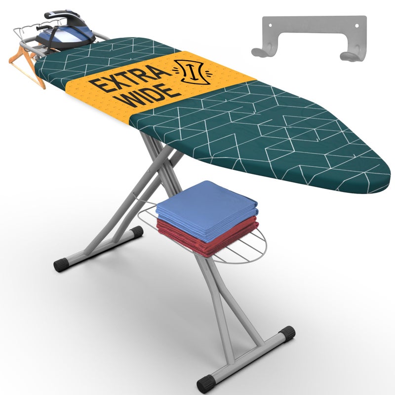 Xabitat Full Size Ironing Board 57" X 18" with Wall Mount Hanger, Full Metal Construction Iron Board, Built in Iron Caddy, Heat & Scorch Resistant Fabric, Cord Holder, Anti-Skid Feet, Heavy Duty - Image 1