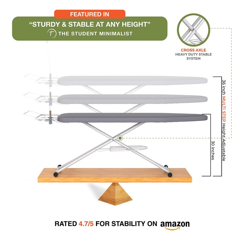 Xabitat Full Size Ironing Board 57" X 18" with Wall Mount Hanger, Full Metal Construction Iron Board, Built in Iron Caddy, Heat & Scorch Resistant Fabric, Cord Holder, Anti-Skid Feet, Heavy Duty - Image 2