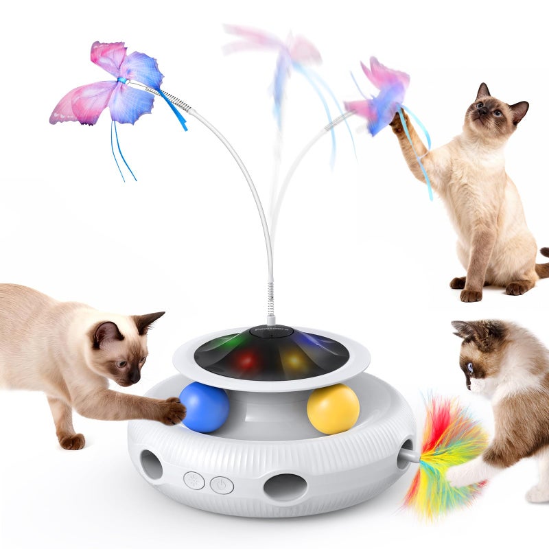 Pawtners Interactive Cat Toy 4 in 1 Automatic Interactive Kitten Toys for Indoor Cats Rechargeable with Fluttering Butterfly Track Balls and Ambush Feather - Image 2