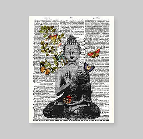 Susie Arts 8X10 Unframed Buddha with Butterfly Housewarming Zen Decor Upcycled Vintage Dictionary Art Print Book Art Print Home Decor Wall Art V157 - Image 2