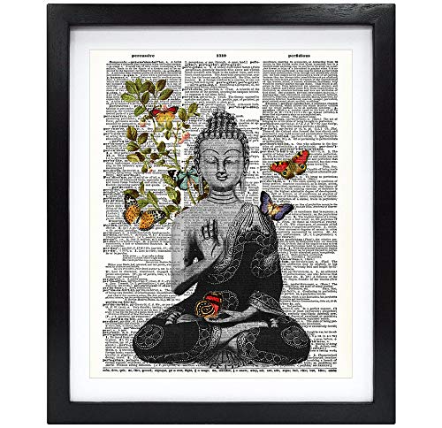 Susie Arts 8X10 Unframed Buddha with Butterfly Housewarming Zen Decor Upcycled Vintage Dictionary Art Print Book Art Print Home Decor Wall Art V157 - Image 1