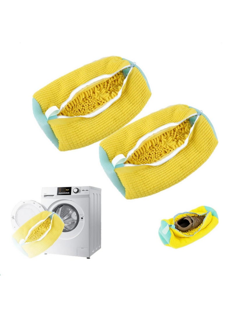 2Pcs Large Shoe Washing Machine Bag Extra Thick Laundry Shoe Bag for Washer and Dryer 360 Degree Deep Clean Shoes Laundry Bag Reusable Shoe Bag for Sneaker Washing Machine Bags Yellow - Image 1