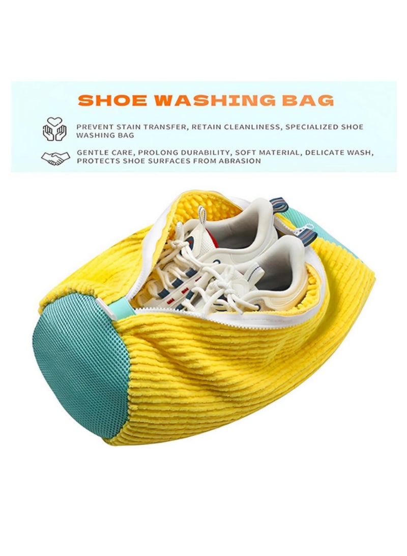 2Pcs Large Shoe Washing Machine Bag Extra Thick Laundry Shoe Bag for Washer and Dryer 360 Degree Deep Clean Shoes Laundry Bag Reusable Shoe Bag for Sneaker Washing Machine Bags Yellow - Image 3