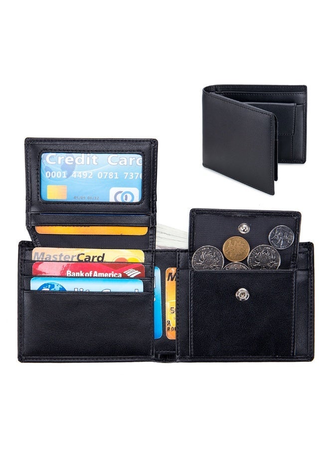 Genuine Leather Men's Tri-Fold Wallet - Top Grain Cowhide with RFID Blocking, Flip-ID Window & Multi-Pocket Design - Image 1