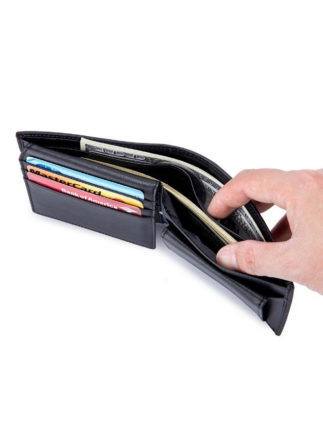 Genuine Leather Men's Tri-Fold Wallet - Top Grain Cowhide with RFID Blocking, Flip-ID Window & Multi-Pocket Design - Image 2