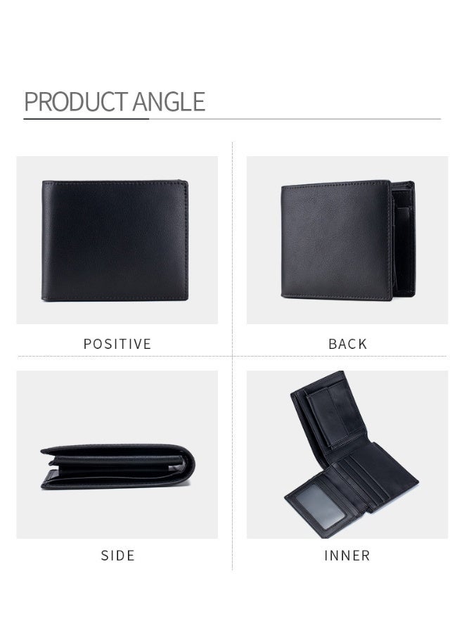 Genuine Leather Men's Tri-Fold Wallet - Top Grain Cowhide with RFID Blocking, Flip-ID Window & Multi-Pocket Design - Image 5