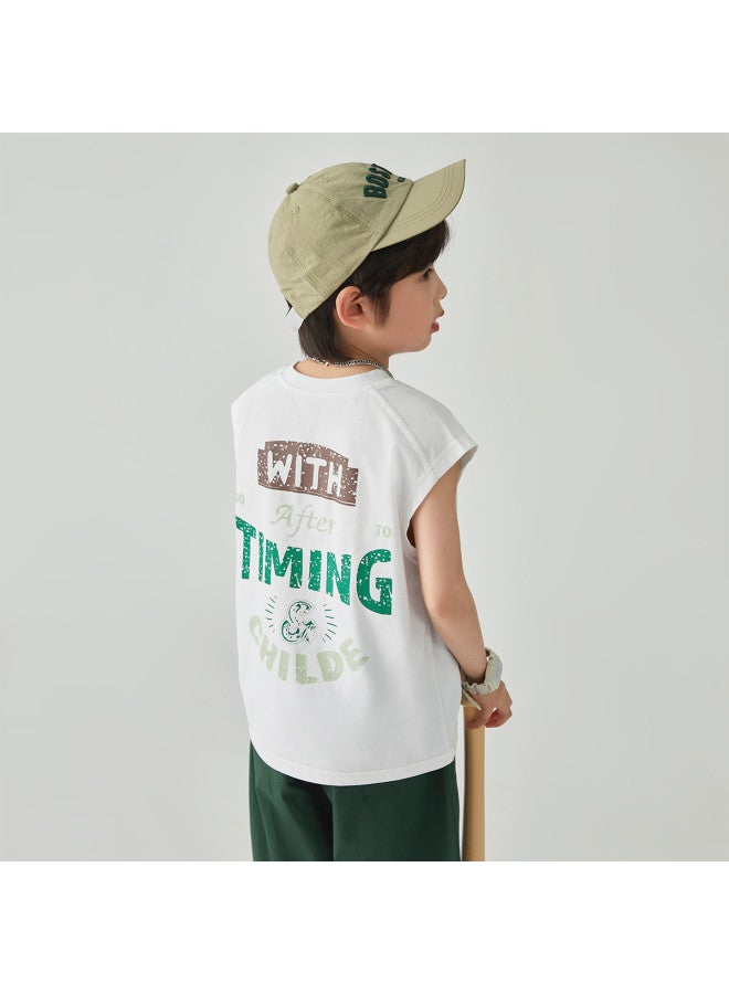 Soft And Comfortable, Cool And Non-sticky】boys' Sleeveless Vests 2025 Summer Children's Sleepless Printed T-shirts - Image 2