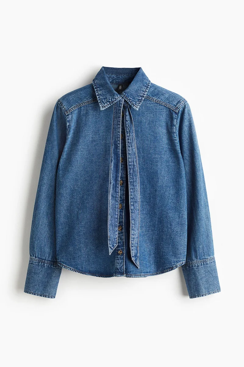 H&M Bow-detail denim blouse