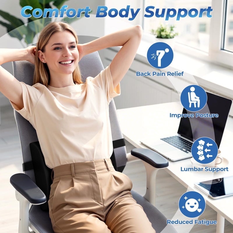 DailyCuddles Lumbar Support Pillow for Office Chair Back Support - Memory Foam Lumbar Pillow for Car or Gaming Chair, Ergonomic Back Cushion with Adjustable Strap for Long-Hour Sitting (Black) - Image 5