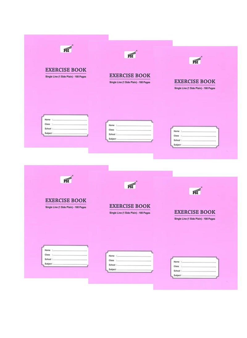 Psi - 6-Piece Single Line Exercise Notebook With One Side Plain 100 Pages - Image 1