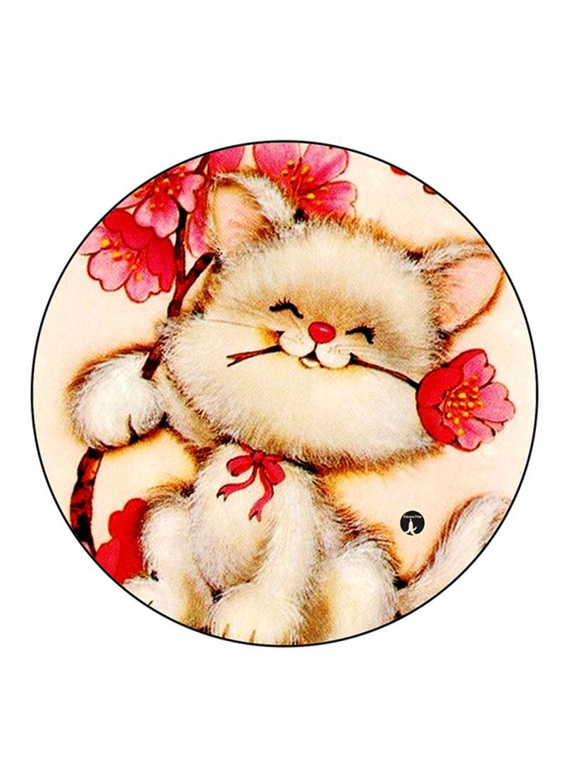Cat Printed Mouse Pad Round  Multicolour