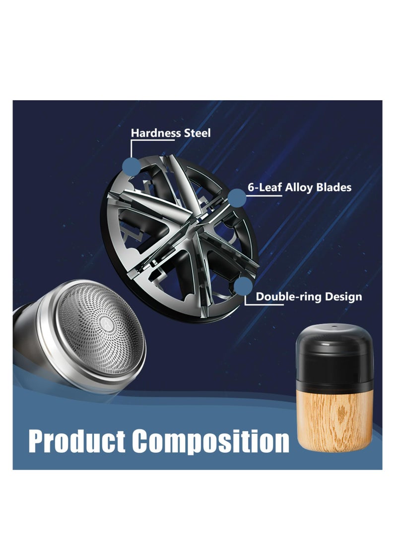 Excefore Mini Portable Electric Shaver for Men, Pocket Size Type-C Rechargeable Razor, Washable Waterproof Rotary Shavers, Wet and Dry Use Beard Trimmer, for Home Travel Office Business (Wood Grain) - Image 3