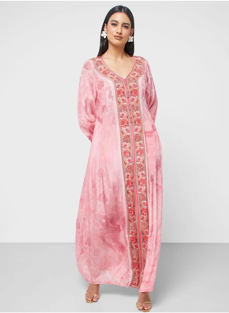 KASHKHA Mesh Floral Print Jalabiya