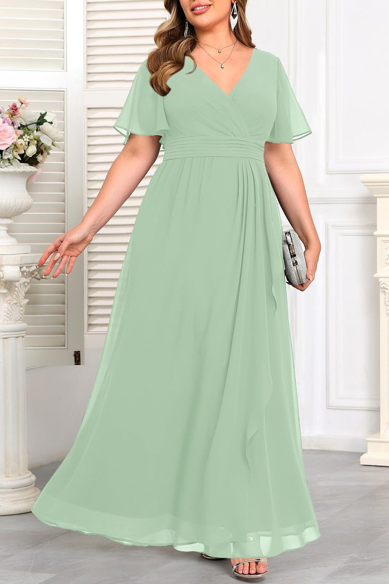 Talisea Plus Size Bridesmaid Dresses Sage Green Mint Formal Wedding Guest Chiffon Short Sleeves A Line Long Dress Curvy Women - Image 3