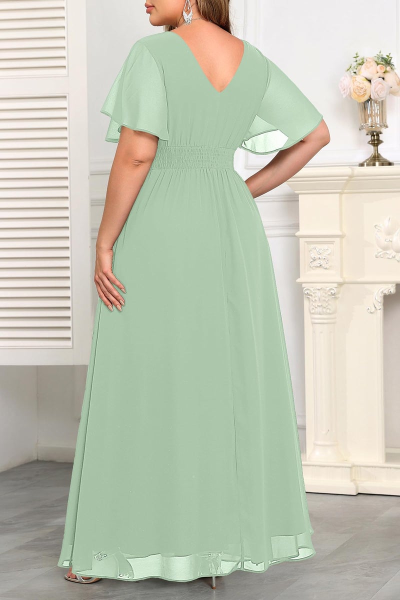 Talisea Plus Size Bridesmaid Dresses Sage Green Mint Formal Wedding Guest Chiffon Short Sleeves A Line Long Dress Curvy Women - Image 5