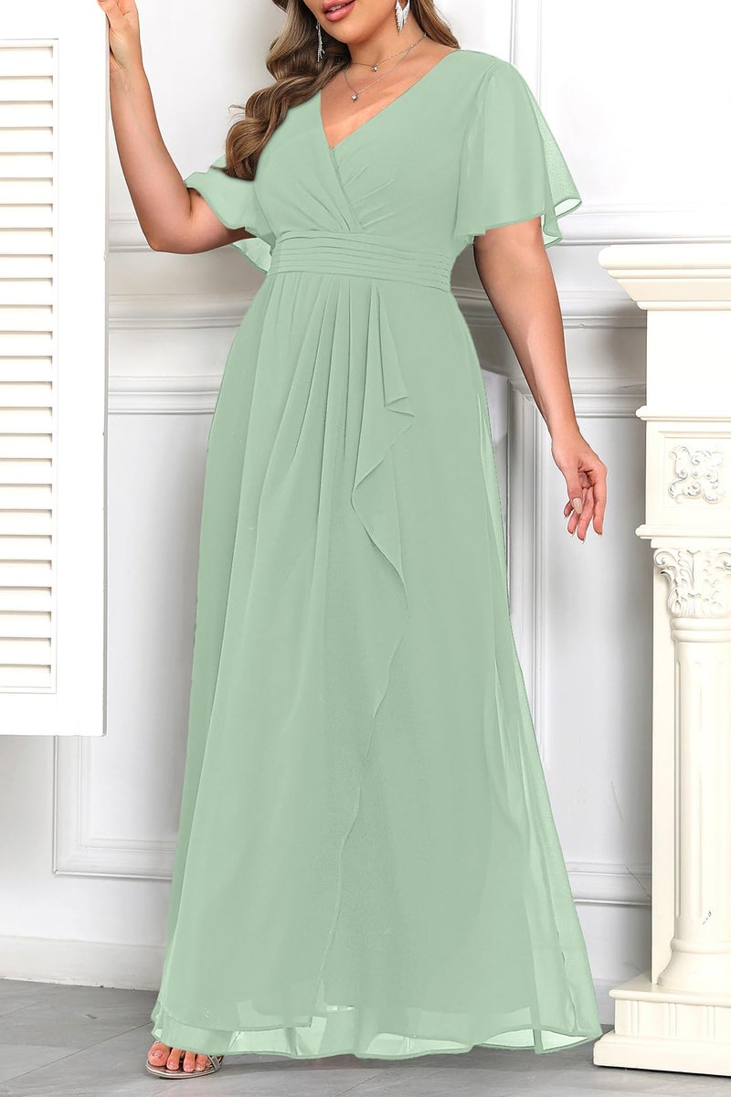 Talisea Plus Size Bridesmaid Dresses Sage Green Mint Formal Wedding Guest Chiffon Short Sleeves A Line Long Dress Curvy Women - Image 2