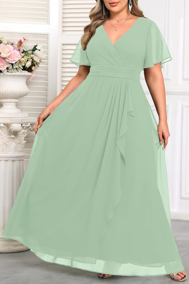 Talisea Plus Size Bridesmaid Dresses Sage Green Mint Formal Wedding Guest Chiffon Short Sleeves A Line Long Dress Curvy Women - Image 4
