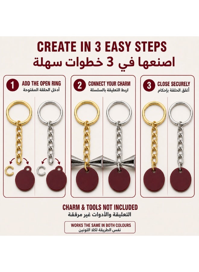 كيامور KeyAmor طقم 200 قطعة سلاسل حلقات مفاتيح DIY فضية وذهبية مع حلقات تقسيم وحلقات فتح لصنع علاقات المفاتيح - Image 4