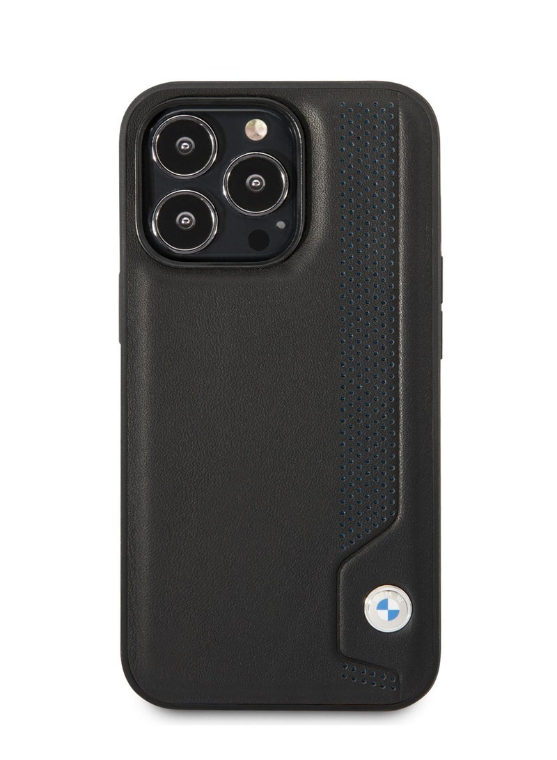 BMW Signature Collection Genuine Leather Case Hot Stamp Line And Blue Dots - Black - Image 1