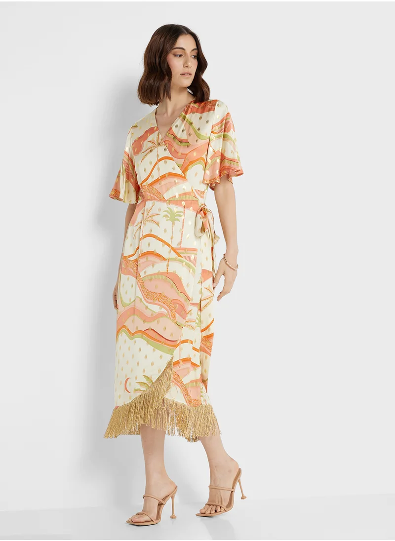 Never fully Dressed Pastel Palm Ceryes Wrap Dress