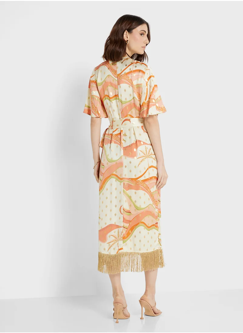 Never fully Dressed Pastel Palm Ceryes Wrap Dress