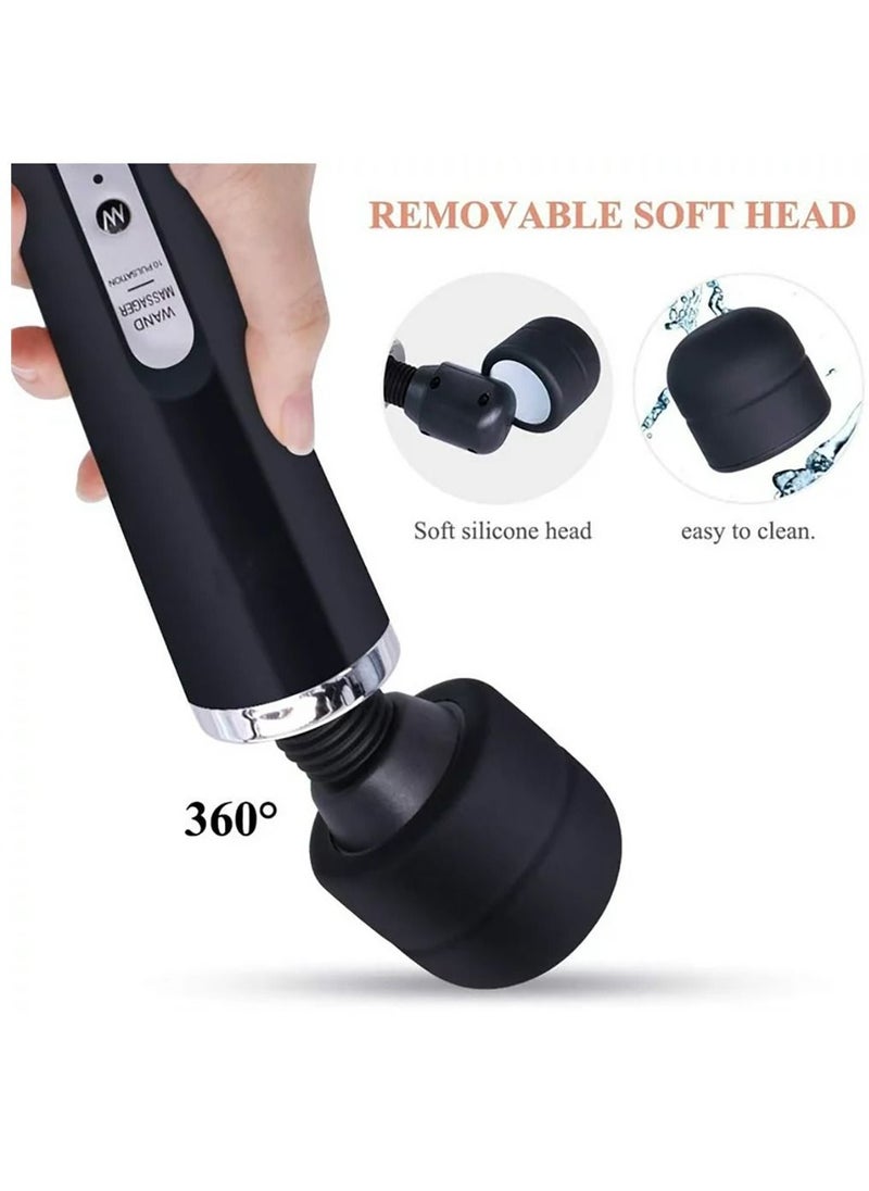 Arabest - Cordless Massager, Handheld Back Massager Wand with 10 Powerful Vibrations, Electric Personal Massager for Deep Full Body Massage and Pain Relief (Black) - Image 1