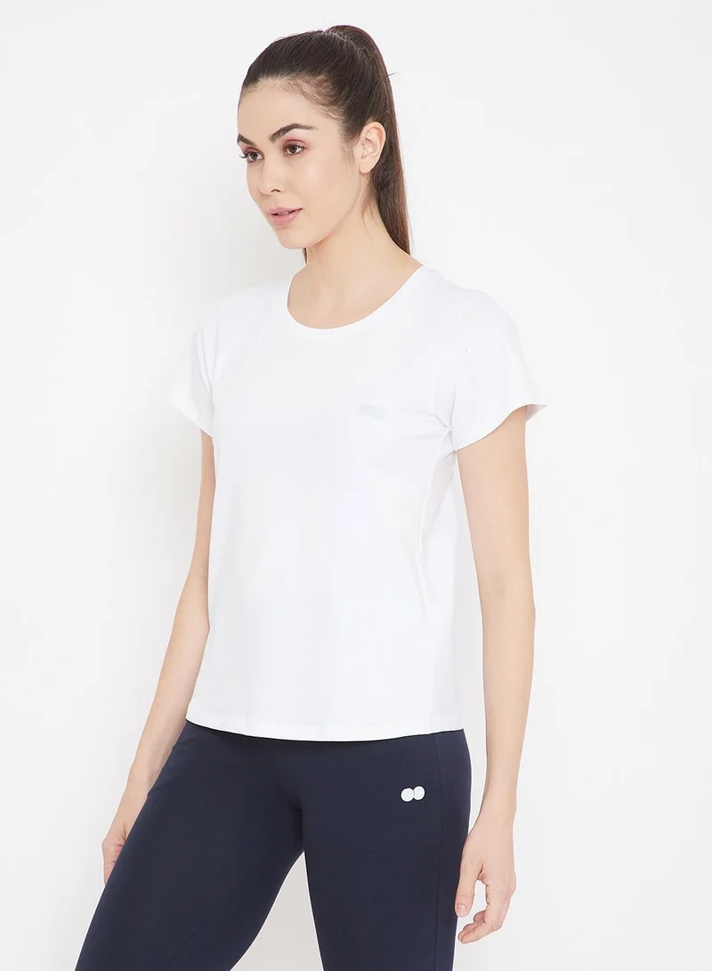 Clovia Clovia Comfort Fit Active T-shirt In White - Cotton Rich