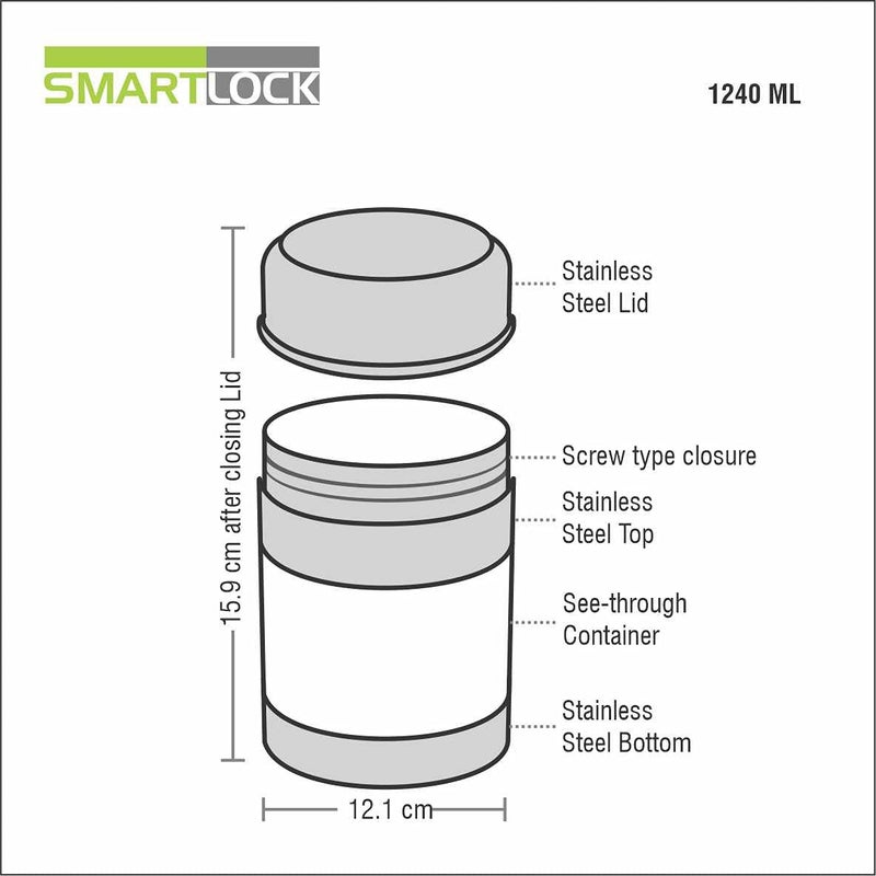 SMARTLOCK Maple Stainless Steel Transparent See Through Container Set of 1 1200 ml Each - Image 4