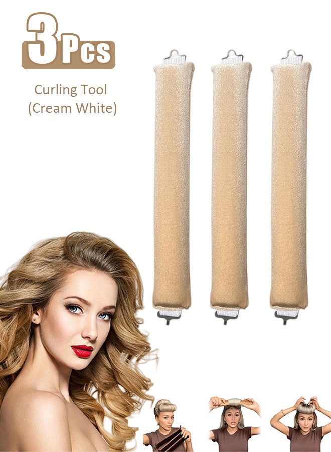 3 pcs Overnight Curlers — Heatless Satin Curling Rods, Suitable for Long and Short Hair; Effortlessly Style and Care for Your Hair While You Sleep (Cream White) - Image 1