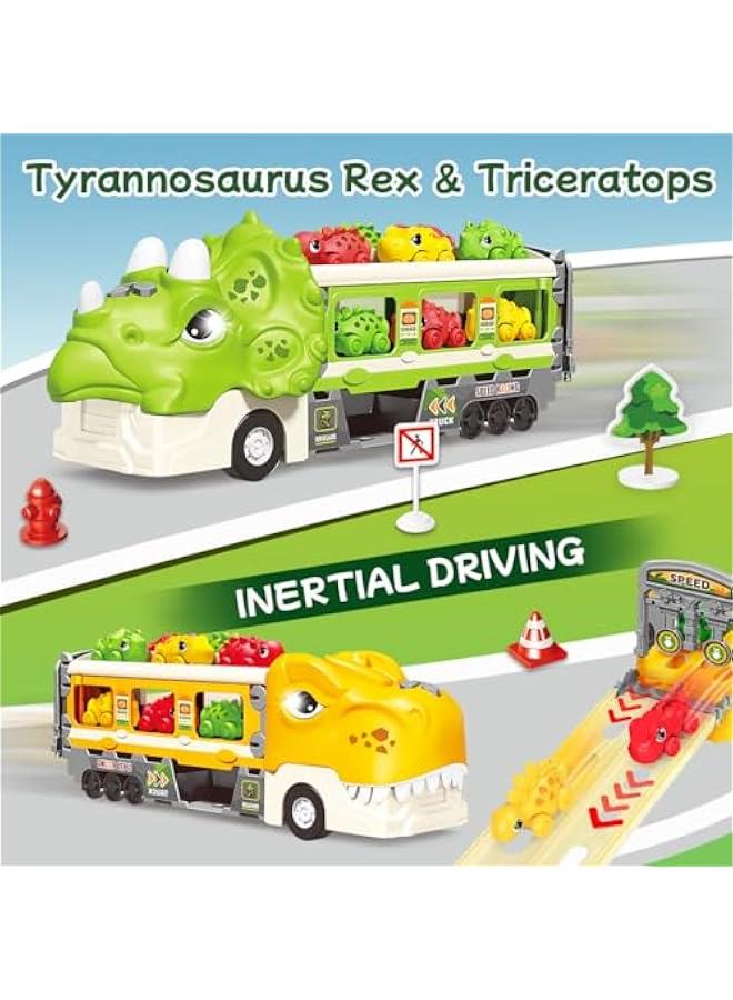 HOOKOR Dinosaur Construction Race Tracks for Kids Toys, 1 Electric Cars, 4 Construction Cars Music Toy Flexible DIY Track Set, Engineering Gifts for 3 4 5 6 Year Old Boys Girls (Green) - Image 2