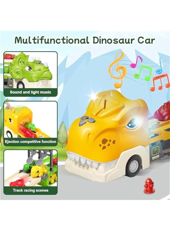 HOOKOR Dinosaur Construction Race Tracks for Kids Toys, 1 Electric Cars, 4 Construction Cars Music Toy Flexible DIY Track Set, Engineering Gifts for 3 4 5 6 Year Old Boys Girls (Green) - Image 3