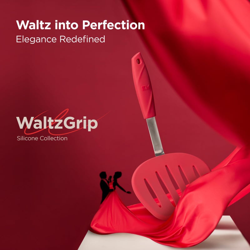 Kitchen Mama WaltzGrip Platinum Silicone Pancake Spatula Turner: Heat-Resistant  Slotted Tapered Head  Stainless Steel Core  Durable  Dishwasher-Safe  Ideal for Flipping and Wok Use (Red) - Image 2