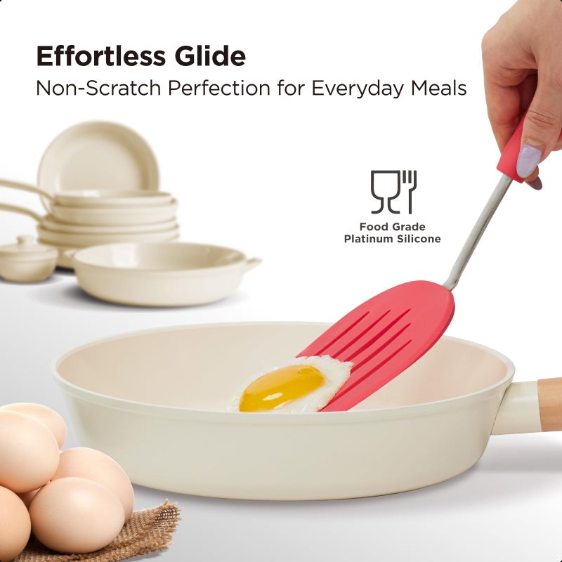 Kitchen Mama WaltzGrip Platinum Silicone Pancake Spatula Turner: Heat-Resistant  Slotted Tapered Head  Stainless Steel Core  Durable  Dishwasher-Safe  Ideal for Flipping and Wok Use (Red) - Image 5