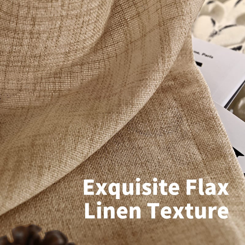 YoungsTex Short Linen Semi Sheer Curtains 45 Inch Length for Kitchen Window, Burlap Textured Drapes with Bronze Grommet Light Filtering for Cafe Bathroom Bedroom, Toffee, 2 Panels, 42 X 45 Inch - Image 4