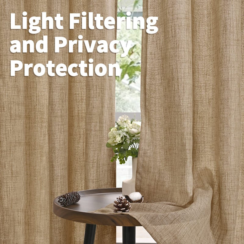YoungsTex Short Linen Semi Sheer Curtains 45 Inch Length for Kitchen Window, Burlap Textured Drapes with Bronze Grommet Light Filtering for Cafe Bathroom Bedroom, Toffee, 2 Panels, 42 X 45 Inch - Image 3