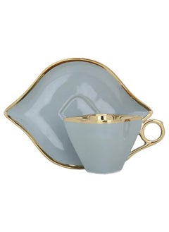 Alsaif Gallery A Set Of Gray And Gold Ceramic Coffee Cups And Saucers, 12 Pieces  - Image 1