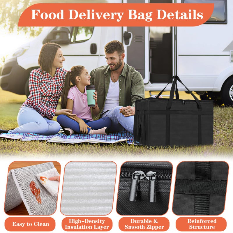 PEASUG XXXL Insulated Bags for Food Delivery with Removable Hard Bottom,Pizza Delivery Bags, Large Capacity Cooler Bag Keep Food Warm for Grocery Shopping and Catering, Foldable, Heavy-Duty (Black) - Image 3