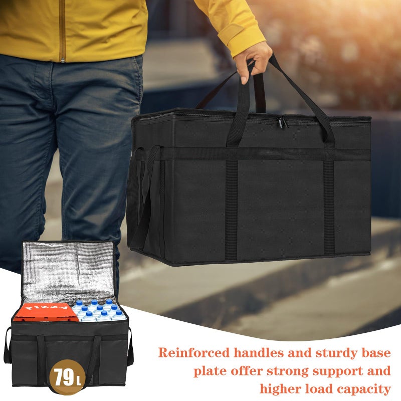 PEASUG XXXL Insulated Bags for Food Delivery with Removable Hard Bottom,Pizza Delivery Bags, Large Capacity Cooler Bag Keep Food Warm for Grocery Shopping and Catering, Foldable, Heavy-Duty (Black) - Image 5
