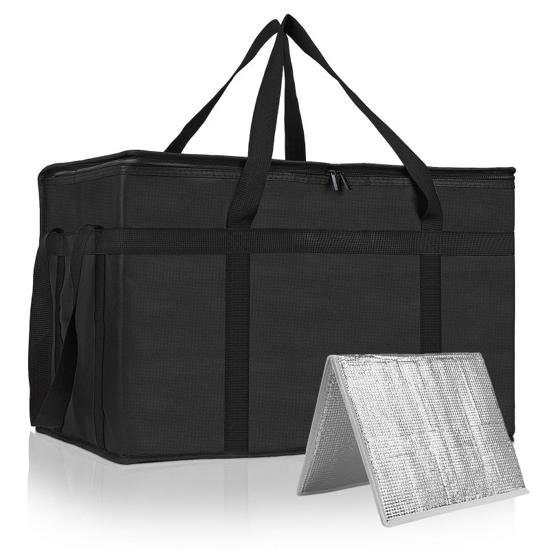 PEASUG XXXL Insulated Bags for Food Delivery with Removable Hard Bottom,Pizza Delivery Bags, Large Capacity Cooler Bag Keep Food Warm for Grocery Shopping and Catering, Foldable, Heavy-Duty (Black) - Image 1