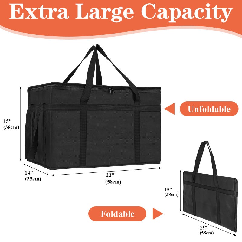 PEASUG XXXL Insulated Bags for Food Delivery with Removable Hard Bottom,Pizza Delivery Bags, Large Capacity Cooler Bag Keep Food Warm for Grocery Shopping and Catering, Foldable, Heavy-Duty (Black) - Image 2