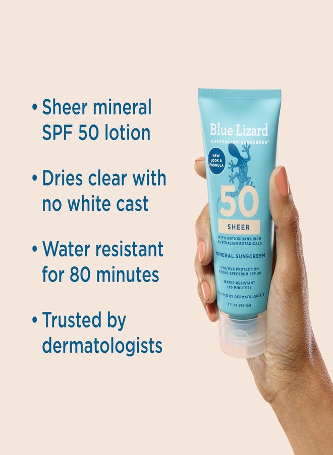 Blue Lizard Sheer Mineral SPF 50 Sunscreen Lotion, Zinc Oxide, 100% Mineral Formula, Nourishes with Australian Desert Lime and Peach, Paraben-Free, Fragrance-Free, 3 fl oz - Image 2
