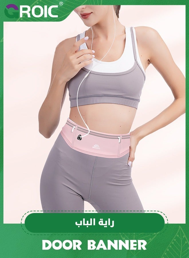 GROIC Running Belt Fanny Packs for Women, Slim Belt Bag Jogging Pocket Belt Money Belt Phone Holder Waist Pack for Running Hiking Traveling - Pink - Image 5